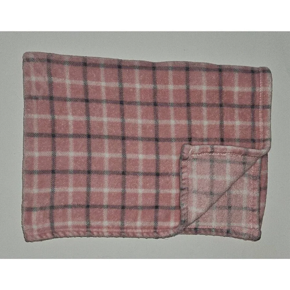 Pink Gray White Plaid Fleece Baby Blanket Lovey RN 36753 Allura
